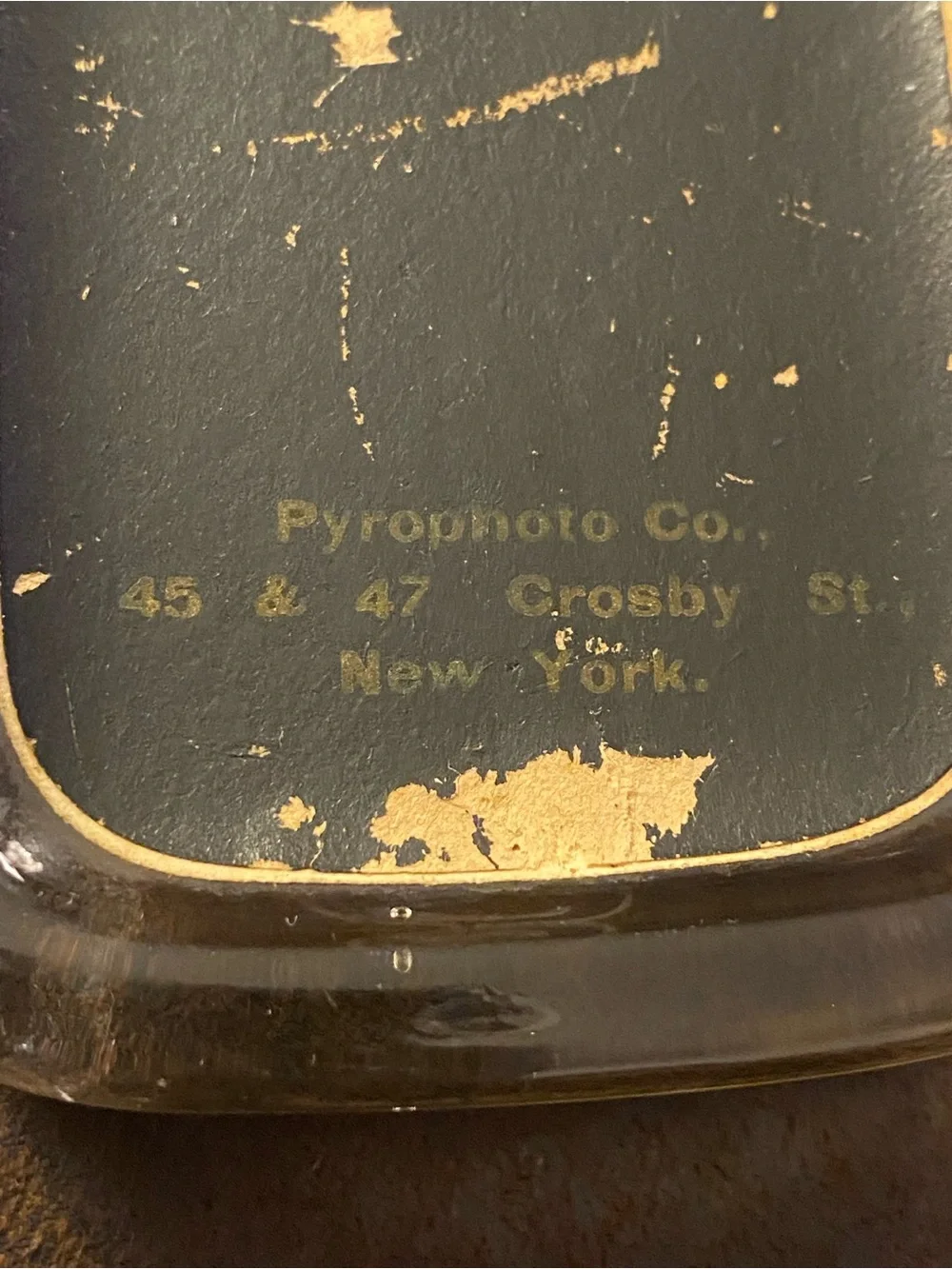 Antique Pyrophoto Co. Clear Sepia Glass Paperweight Churches Manchester NH